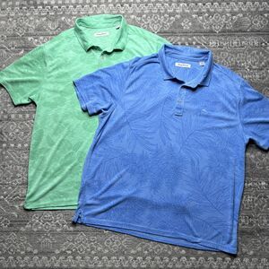Tommy Bahama Tropical Design Polo Shirts Lot Of 2 Mens XXL Green Blue Golf
